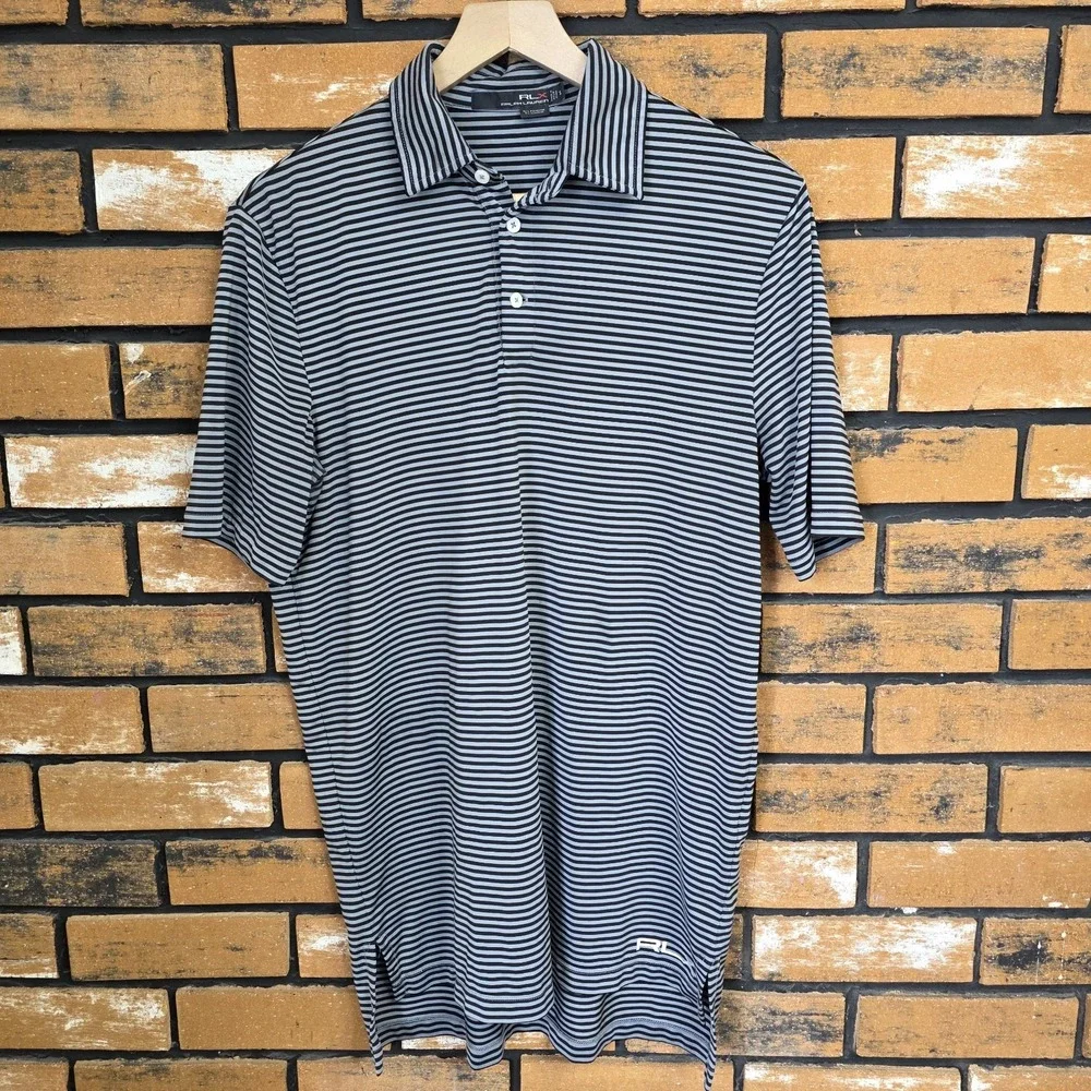 RLX Ralph Lauren Polo Mens Small Black Gray Striped‎ Golf Performance Stretch